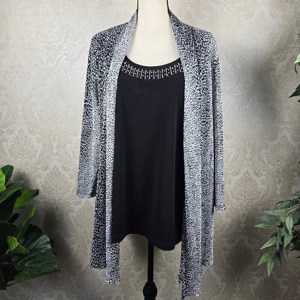Black & White Printed Open Front Cardigan Jacket